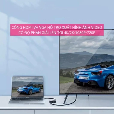 Hub USB Type C 5in1 HDMI 4K Dual màn hình và audio, chuyển đổi Type C cho Mac, laptop, điện thoại Giá 48.000
