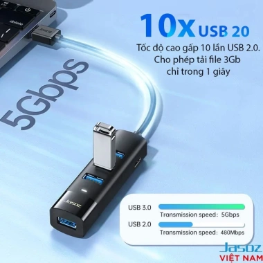 Hub USB/Type-C Jasoj F116/F117 - Chuyển Đổi 4 Cổng USB 3.0 Có Nguồn, Bảo hành 18 tháng, Giá ưu đãi 172k