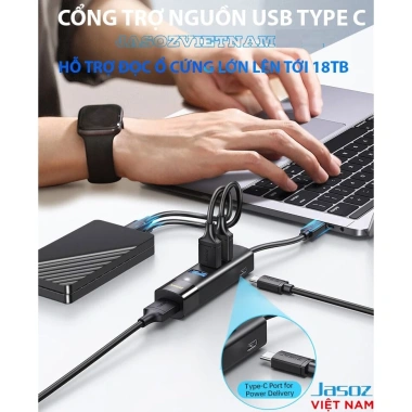Hub USB/Type-C Jasoj F116/F117 - Chuyển Đổi 4 Cổng USB 3.0 Có Nguồn, Bảo hành 18 tháng, Giá ưu đãi 172k
