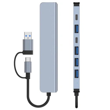 Hub USB/Type‑C T‑3.627: 5 USB + 2 Type‑C, 4 USB 3.0, Vỏ Nhôm Trắng – 75.707₫ 3