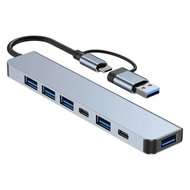 Hub USB/Type‑C T‑3.627: 5 USB + 2 Type‑C, 4 USB 3.0, Vỏ Nhôm Trắng – 75.707₫ 9