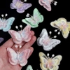 HYCEO 10 miếng dán bướm ngọc trai lưới thêu lớp vải bướm phụ kiện tóc cô dâu 4