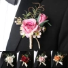 HYCEO Boutonnieres hoa hồng lụa thủ công - Corsage cổ tay, phụ kiện đám cưới cô dâu & phù dâu 5