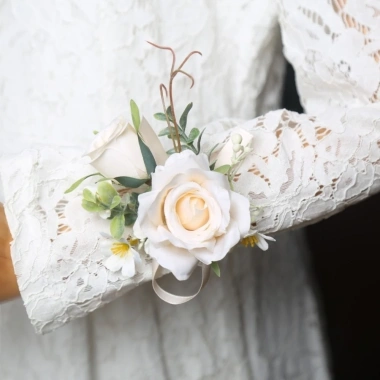 HYCEO Boutonnieres hoa hồng lụa thủ công - Corsage cổ tay, phụ kiện đám cưới cô dâu & phù dâu 7