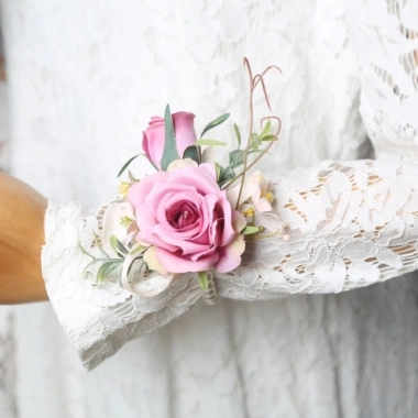 HYCEO Boutonnieres hoa hồng lụa thủ công - Corsage cổ tay, phụ kiện đám cưới cô dâu & phù dâu 8