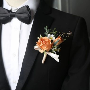 HYCEO Boutonnieres hoa hồng lụa thủ công - Corsage cổ tay, phụ kiện đám cưới cô dâu & phù dâu 9