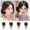 HYCEO Bun Head tóc giả lông tơ tự nhiên Bud Bun đen nâu thời trang, vòng tóc nữ 4