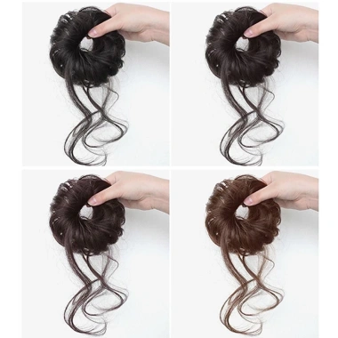 HYCEO Bun Head tóc giả lông tơ tự nhiên Bud Bun đen nâu thời trang, vòng tóc nữ