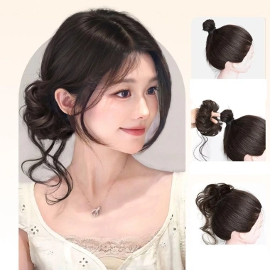 HYCEO Bun Head tóc giả lông tơ tự nhiên Bud Bun đen nâu thời trang, vòng tóc nữ