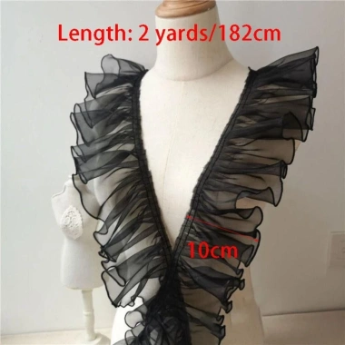 HYCEO Đen Sóng Ren Handmade 2 Sân Xếp Ly Vải Xù 10CM Rộng Phụ Kiện Trang Trí Váy Cưới Giá Ưu Đãi 86.400₫ 2