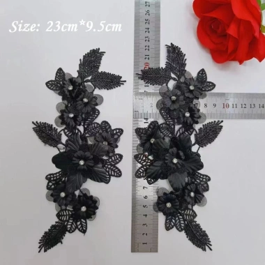 HYCEO Ren Thêu Miếng Dán DIY Hoa Đen cho Váy Cưới & Dạ Hội, Móc Đan, Giá 75.600₫