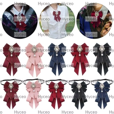 HYCEO Thắt Nơ Lưng Pin Điều Chỉnh Dây Đeo Nơ Trâm Cài Cổ Trang Ngọc Trai Đại Học