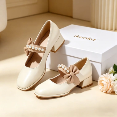 IKUNKA Giày cao gót Mary Jane phân đế đúp quai ngang hạt ngọc 5cm - 210.000đ