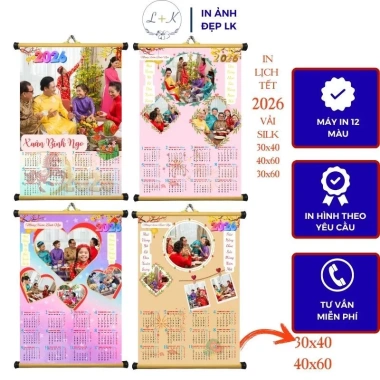 In tranh treo tường lịch Tết 2.026 silk 40x60/30x40 - Quà tặng sinh nhật 72.000đ