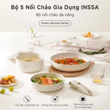 INSSA Bộ Nồi Chảo Chống Dính 3 Món Tay Cầm Tháo Rời 18-20-26cm GUOJ038 Bảo Hành 1 Năm Giá 923.899 VND 2