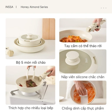 INSSA Bộ Nồi Chảo Chống Dính 3 Món Tay Cầm Tháo Rời 18-20-26cm GUOJ038 Bảo Hành 1 Năm Giá 923.899 VND 3