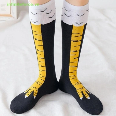 Invn Tất Chân Gà Nữ Dài Đầu Gối 3D Hoạt Hình Vui Nhộn Cotton Cao Cấp Móng Vuốt