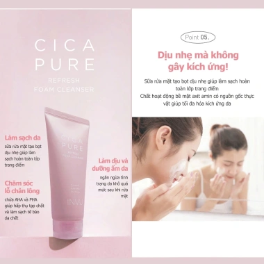 INVU Sữa Rửa Mặt Tạo Bọt Cica cho Da Nhạy Cảm - Làm Sạch Nhẹ, Giá 299k