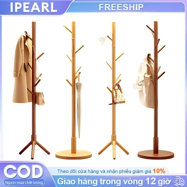 iPearl Giá treo quần áo đa năng gỗ nguyên khối chống nghiêng, chịu lực 50kg Xá Gia Dụng