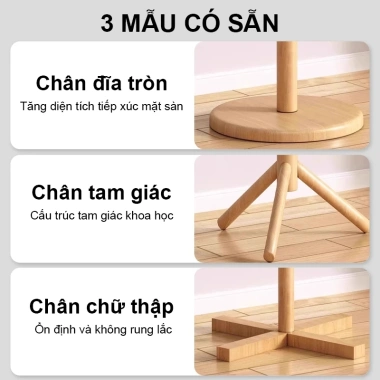 iPearl Giá treo quần áo đa năng gỗ nguyên khối chống nghiêng, chịu lực 50kg Xá Gia Dụng