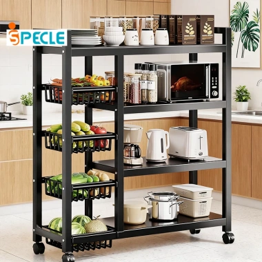 iSPECLE Kệ bếp đa năng 3-5 tầng, giỏ rau tiện ích, bánh xe di chuyển, giá 363.000 VND