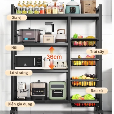 iSPECLE Kệ bếp đa năng 3-5 tầng, giỏ rau tiện ích, bánh xe di chuyển, giá 363.000 VND 4 iSPECLE Kệ bếp đa năng 3-5 tầng, giỏ rau tiện ích, bánh xe di chuyển, giá 363.000 VND 4