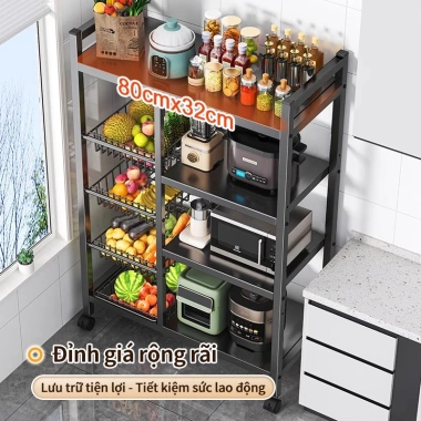 iSPECLE Kệ bếp đa năng 3-5 tầng, giỏ rau tiện ích, bánh xe di chuyển, giá 363.000 VND