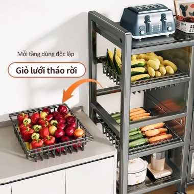 iSPECLE Kệ bếp đa năng 3-5 tầng, giỏ rau tiện ích, bánh xe di chuyển, giá 363.000 VND