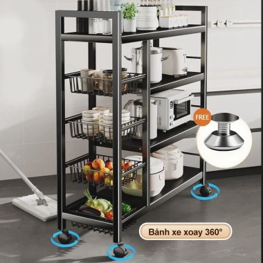 iSPECLE Kệ bếp đa năng 3-5 tầng, giỏ rau tiện ích, bánh xe di chuyển, giá 363.000 VND