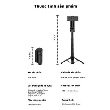JC25 Tripod mini 3 trong 1 cho điện thoại, gậy tự sướng Bluetooth + đèn trợ sáng - chỉ 219.000 VND 9