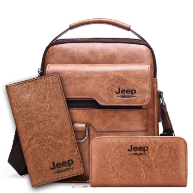 Jeep Buluo PU Nam Đeo Vai Túi Kinh Doanh Retro Cặp Đôi Mặt Mềm Màu Trơn - Có Ví và Bộ Ví