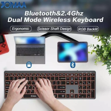 JOMAA Bàn phím không dây 2.4G Bluetooth RGB, đèn nền sạc lại, Full-size cho Mac, PC, iPad - 804.014₫ 2