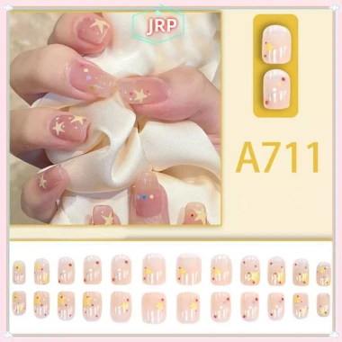 JRP 24 chiếc móng tay giả thời trang blush ngôi sao ngắn vuông, full cover, thạch dính tháo rời - Giá ưu đãi 41.800₫ 4