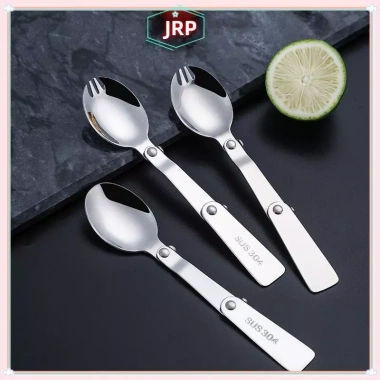 JRP 304 Thép Không Gỉ Gấp Thìa Ba Gấp Di Động Ngoại Cảnh Bộ Thìa Nĩa Du Lịch 2
