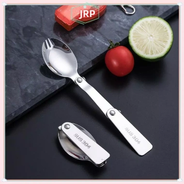 JRP 304 Thép Không Gỉ Gấp Thìa Ba Gấp Di Động Ngoại Cảnh Bộ Thìa Nĩa Du Lịch 3