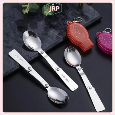 JRP 304 Thép Không Gỉ Gấp Thìa Ba Gấp Di Động Ngoại Cảnh Bộ Thìa Nĩa Du Lịch 7