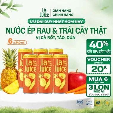 Juice Lốc 6 Nước Ép Cà Rốt Dứa Táo Detox Ngọt Tự Nhiên - Tặng Hộp 3 + Túi Đơn 249k - Giá 195.000 VND