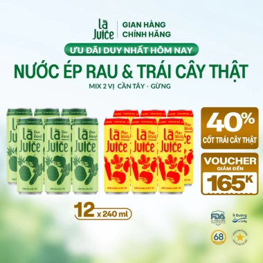 Juice Thùng 12 Lon Nước Ép Trái Cây và Rau Củ Thật Detox Ngọt Tự Nhiên - Tặng Túi Xịn Đơn 249K - Chỉ 383.000₫