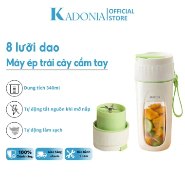 KADONIA Máy Xay Sinh Tố Cầm Tay Mini 340ml - Pin 4.000mAh, Du Lịch Nhỏ Gọn