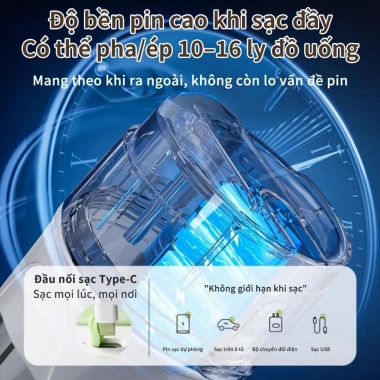 KADONIA Máy Xay Sinh Tố Cầm Tay Mini 340ml - Pin 4.000mAh, Du Lịch Nhỏ Gọn 7 KADONIA Máy Xay Sinh Tố Cầm Tay Mini 340ml - Pin 4.000mAh, Du Lịch Nhỏ Gọn 7