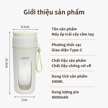 KADONIA Máy Xay Sinh Tố Cầm Tay Mini 340ml - Pin 4.000mAh, Du Lịch Nhỏ Gọn