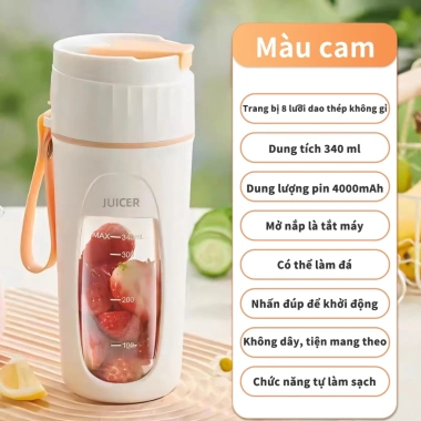 KADONIA Máy Xay Sinh Tố Cầm Tay Mini 340ml - Pin 4.000mAh, Du Lịch Nhỏ Gọn