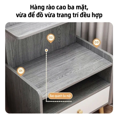 KAZACA Tủ đầu giường chân gỗ tự nhiên - Kệ lưu trữ đa tầng, chắn ba mặt, chống rơi đồ, giá ưu đãi 436.500 5
