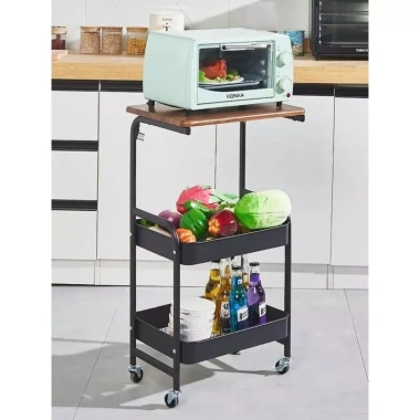 Kệ 3 tầng bánh xe kim loại mặt bàn gỗ MDF - Decor phòng khách, ngủ, bếp, 289k
