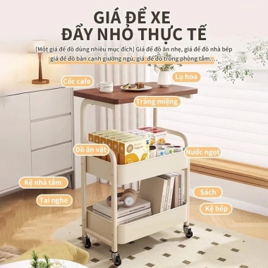 Kệ 3 tầng đa năng có bánh xe, xe đẩy spa kim loại, mặt gỗ cao cấp - Giá 184.100 VND 2