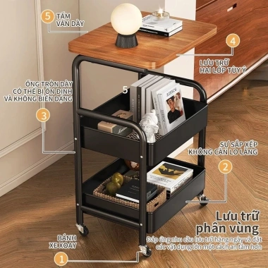 Kệ 3 tầng đa năng có bánh xe, xe đẩy spa kim loại, mặt gỗ cao cấp - Giá 184.100 VND 4