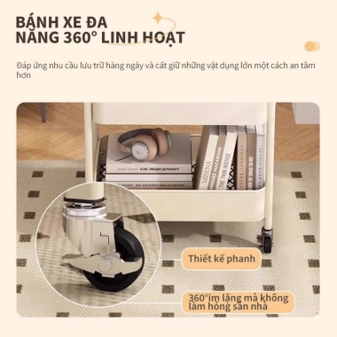 Kệ 3 tầng đa năng có bánh xe, xe đẩy spa kim loại, mặt gỗ cao cấp - Giá 184.100 VND 6