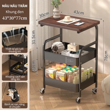 Kệ 3 tầng đa năng có bánh xe, xe đẩy spa kim loại, mặt gỗ cao cấp - Giá 184.100 VND 10