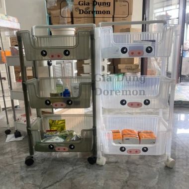 Kệ 3 tầng Heo hồng đa năng bánh xe trong suốt - Nhựa cho bé, gia đình, giá 187.325đ