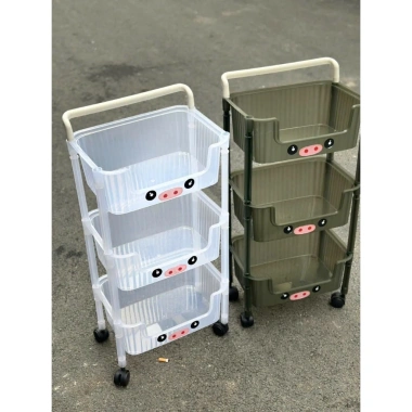 Kệ 3 tầng Heo hồng đa năng bánh xe trong suốt - Nhựa cho bé, gia đình, giá 187.325đ
